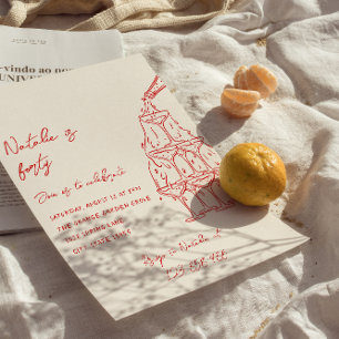 Convites Torre de Champanhe Desenhada à Mão Quarenta aniver