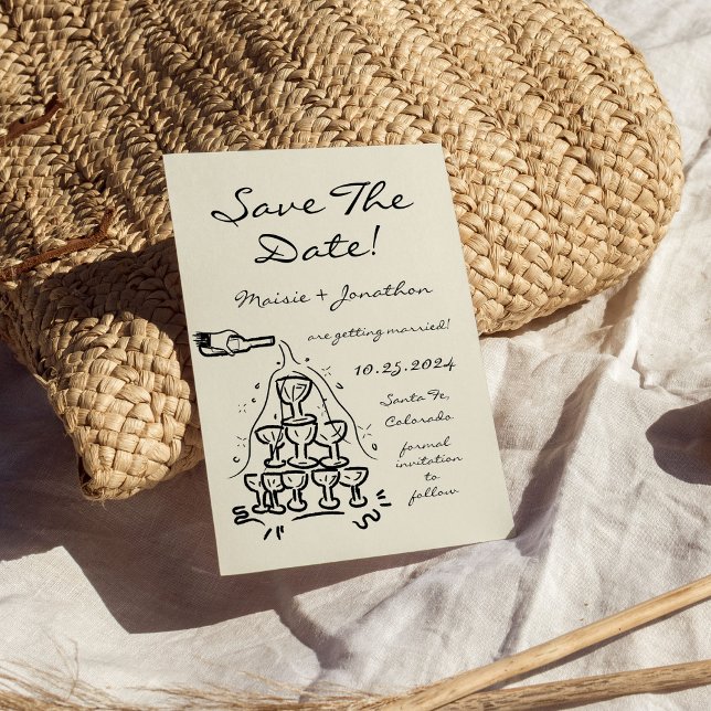 Convites Torre De Champanhe Desenhada À Mão, Salva A Data (Criador carregado)