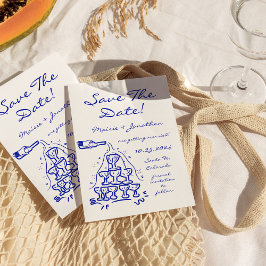 Convites Torre De Champanhe Desenhada À Mão, Salva A Data