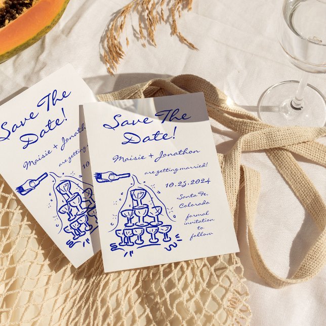 Convites Torre De Champanhe Desenhada À Mão, Salva A Data (Criador carregado)