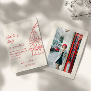 Convites Torre de Champanhe Desenhada à Mão Trinta Anos de 