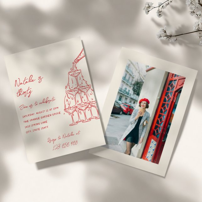 Convites Torre de Champanhe Desenhada à Mão Trinta Anos de  (Criador carregado)