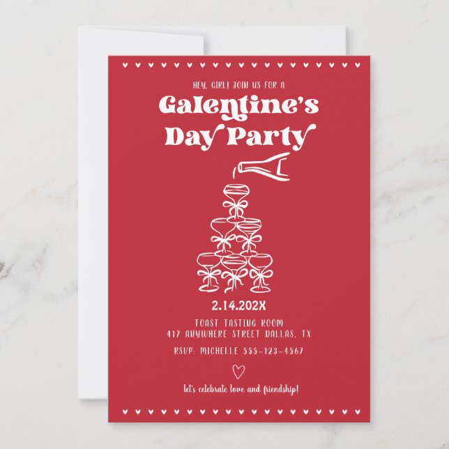 Convites Torre de Champanhe do Dia de Galentine (Frente)