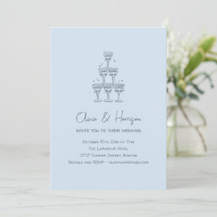 Convites Torre de Champanhe Doodle Casamento Azul Fresco