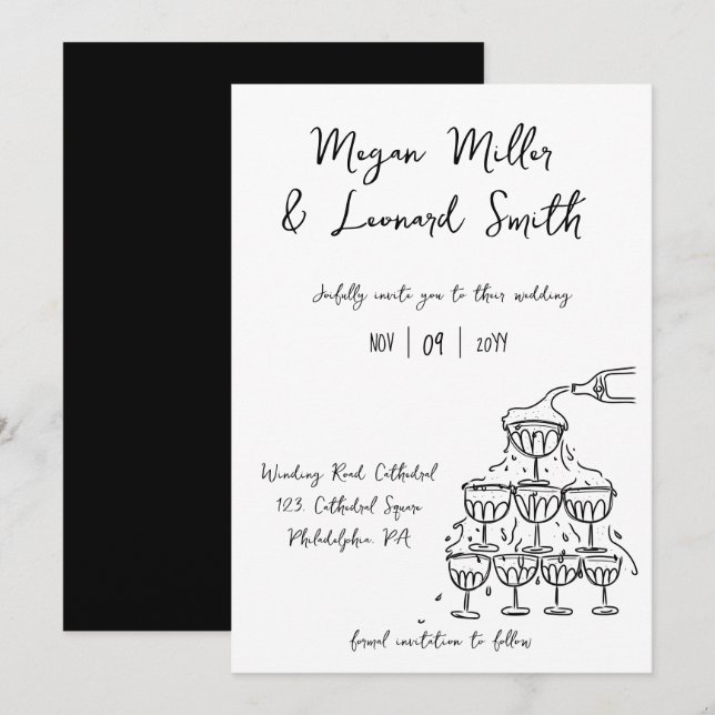 Convites Torre de champanhe Funky guarde o casamento (Frente/Verso)