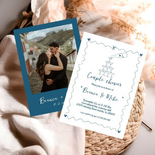 Convites Torre de Champanhe Manuscrita Funky para Chá de Ca