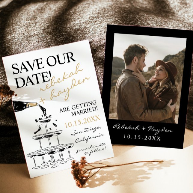 Convites Torre de Champanhe Manuscrita Salve a Data (Criador carregado)