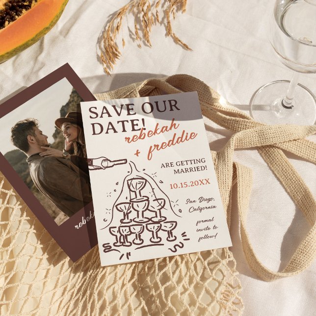 Convites Torre de Champanhe Manuscrita Salve a Data (Criador carregado)