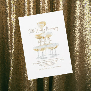Convites Torre de Champanhe Texto Dourado 50º Aniversário
