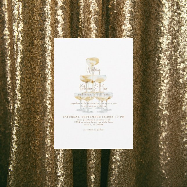 Convites Torre de Champanhe Texto Dourado Casamento II (Criador carregado)