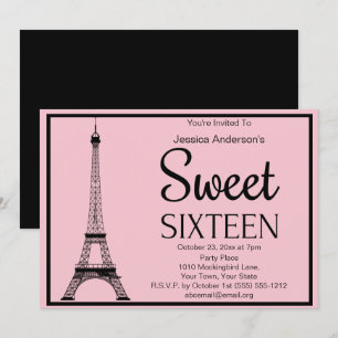 Convites Torre de Eiffel Preta e Rosa Parisiense Doce Dezes