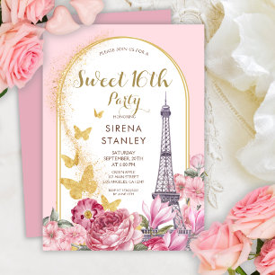 Convites Torre Eiffel Brilha & Flores Doce 16 Feminino