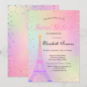 Convites Torre Eiffel Brilhante Diamantes Holográfica Sweet