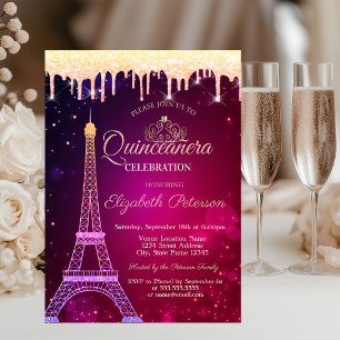 Convites Torre Eiffel Brilhante Legal Tiara Goteja Quinceañ