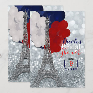 Convites Torre Eiffel Brilho Prata Festa Vermelha Branca Az