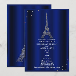 Convites Torre Eiffel Casamento Paris Azul Real e Prata