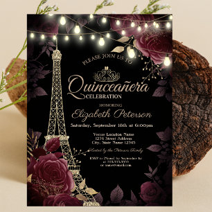 Convites Torre Eiffel cintilante, Quinceañera de Rosas escu