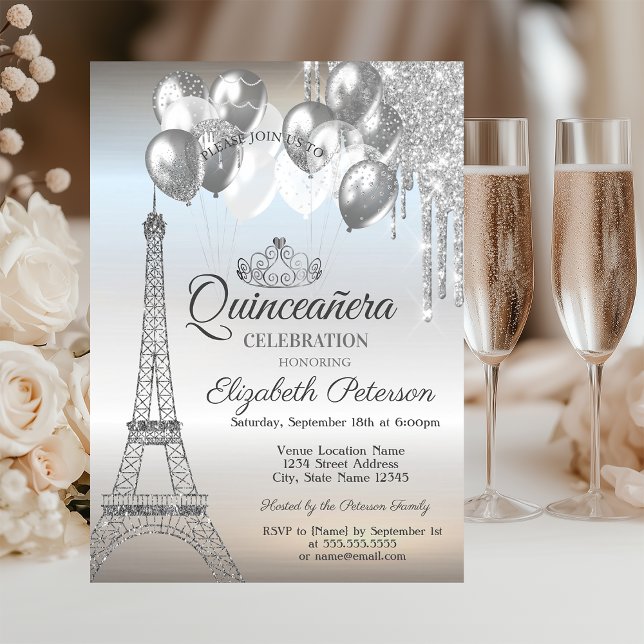 Convites Torre Eiffel de Paris,Balões de Drives Quinceañera (Criador carregado)