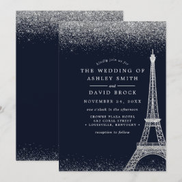 Convites Torre Eiffel de Paris Confete Prateado Casamento A
