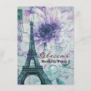 Convites Torre Eiffel de Paris Eiffel, floral roxo