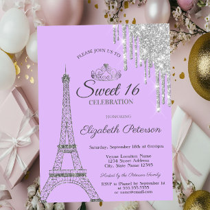 Convites Torre Eiffel de Paris, Gotejando Violeta Sweet 16