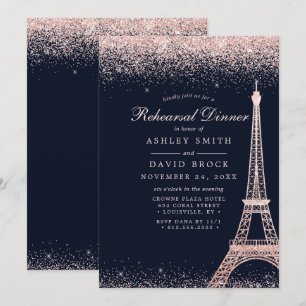 Convites Torre Eiffel de Paris Rosa Dourado Brilho Ensaio