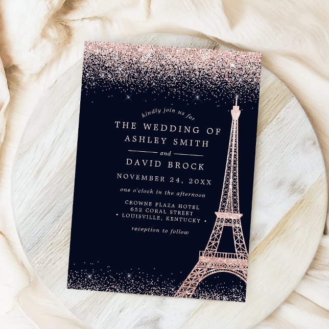 Convites Torre Eiffel de Paris Rosa Dourado Confete Casamen (Criador carregado)