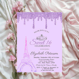 Convites Torre Eiffel de Paris, Violet Drips Sweet 16  