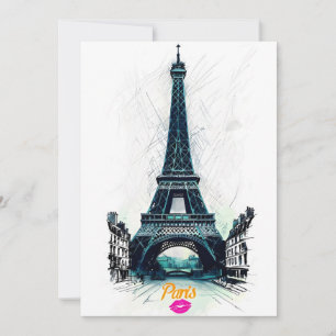 Convites Torre Eiffel Desenho Impresso, Desenho de Linha, P