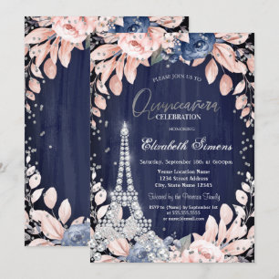 Convites Torre Eiffel Diamantes Rosas Azuis Marinho Quinze