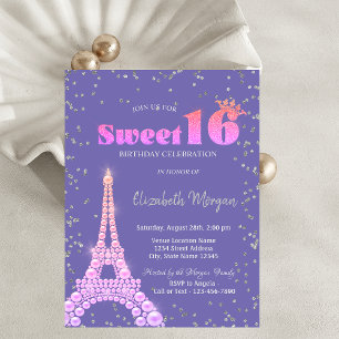 Convites Torre Eiffel Diamantes Violeta Sweet 16
