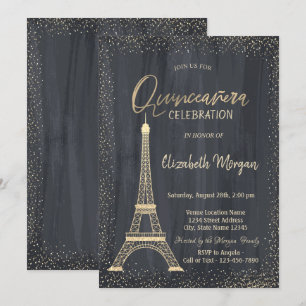 Convites Torre Eiffel Dourada Confete Quinceanera