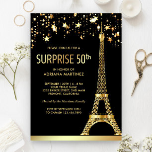 Convites Torre Eiffel Dourada Surpresa de 50 Anos
