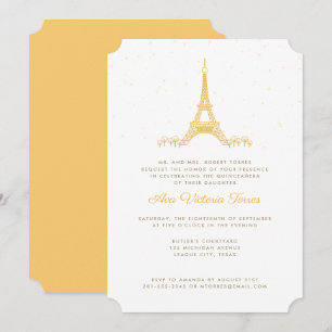Convites Torre Eiffel Dourado sob as estrelas Quinceañera
