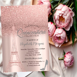 Convites Torre Eiffel em brilho de ouro rosa, Saltos Quince