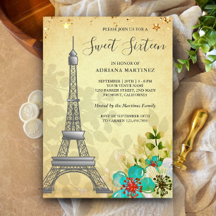 Convites Torre Eiffel Floral Rústica Vintage Doce Dezesseis