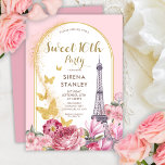 Convites Torre Eiffel Glitters & Flowers Girly Sweet 16<br><div class="desc">Entra num mundo de romance e sofisticação com esse design encantador, com delicadas rosas rosa-pinceladas e um toque de glamouroso brilho dourado. Mergulhe na elegância do charme parisiense e convide seus convidados para comemorar seu Sweet 16 em estilo inesquecível. Não perca este convite cativante que irá estabelecer a palco para...</div>