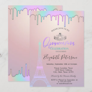 Convites Torre Eiffel, Gotas de Arco-íris Quinceañera
