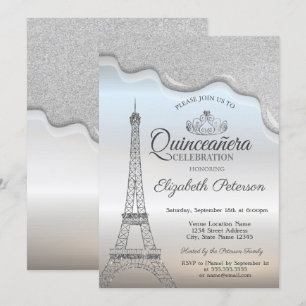 Convites Torre Eiffel, Gotas de Prata Quinceañera