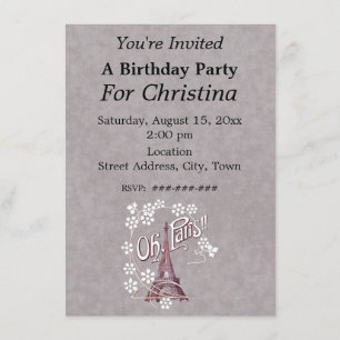 Convites Torre Eiffel Oh Paris França Aniversário Flor Bran