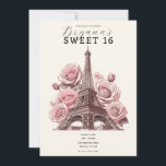 Convites Torre Eiffel Paris e Rosas Rosa Doces 16<br><div class="desc">Personalize como quiser.</div>