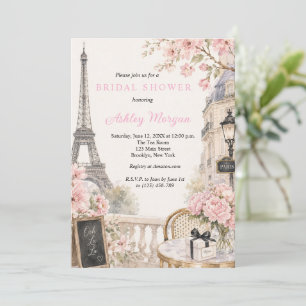 Convites Torre Eiffel Paris Flores Rosa Chá de Noiva