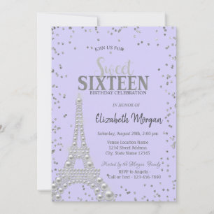 Convites Torre Eiffel Pérolas,Diamantes Quadro Lavanda