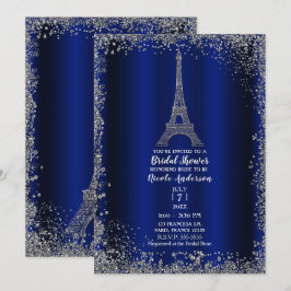 Convites Torre Eiffel Prata Azul Real Chique Chá de Noiva
