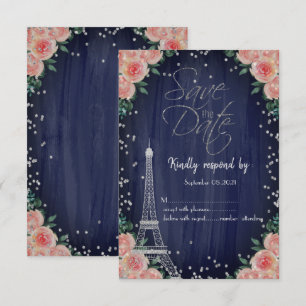 Convites Torre Eiffel Prata Diamantes Floral RSVP
