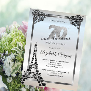 Convites Torre Eiffel preta de luxo, Aniversário de 70 anos