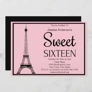 Convites Torre Eiffel Preta, Rosa Parisiense, Doce Dezessei