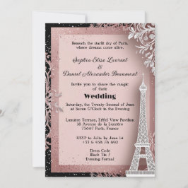 Convites Torre Eiffel Rosa Bege Casamento em Paris Destino 