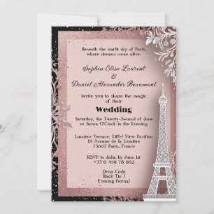 Convites Torre Eiffel Rosa Bege Casamento em Paris Destino