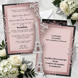Convites Torre Eiffel Rosa Bege Casamento em Paris Destino 